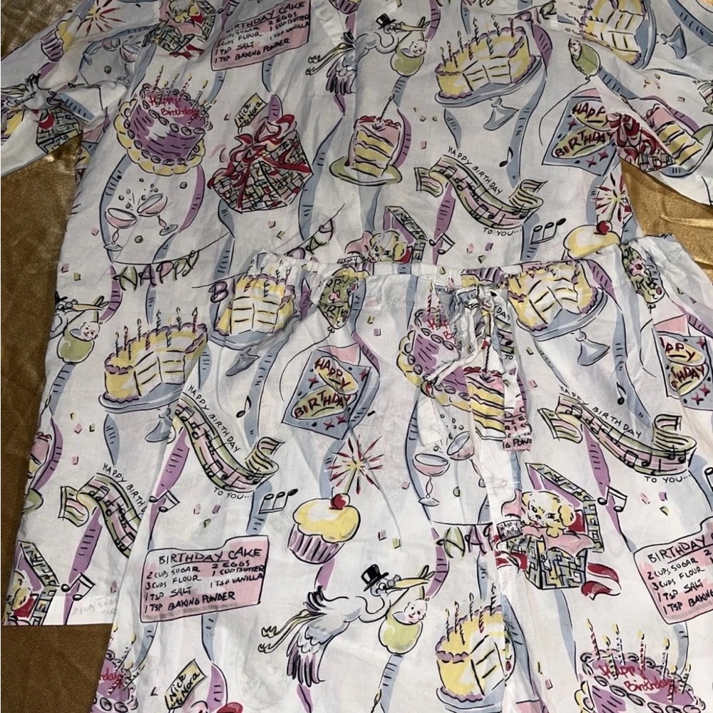 Rare Vintage Nick & Nora Women's Pajama Set Happy Birthday Size M VHTF
